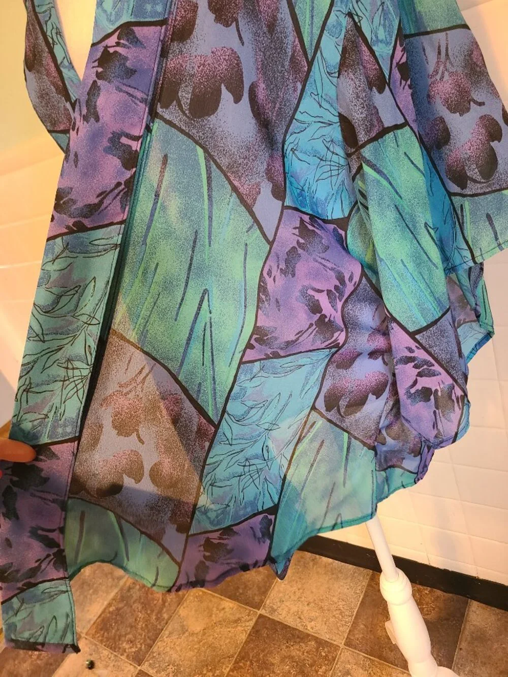 Vintage 90s Purple Teal Sheet Kimono Shawl Wrap Cover Up Whimsical Fairycore